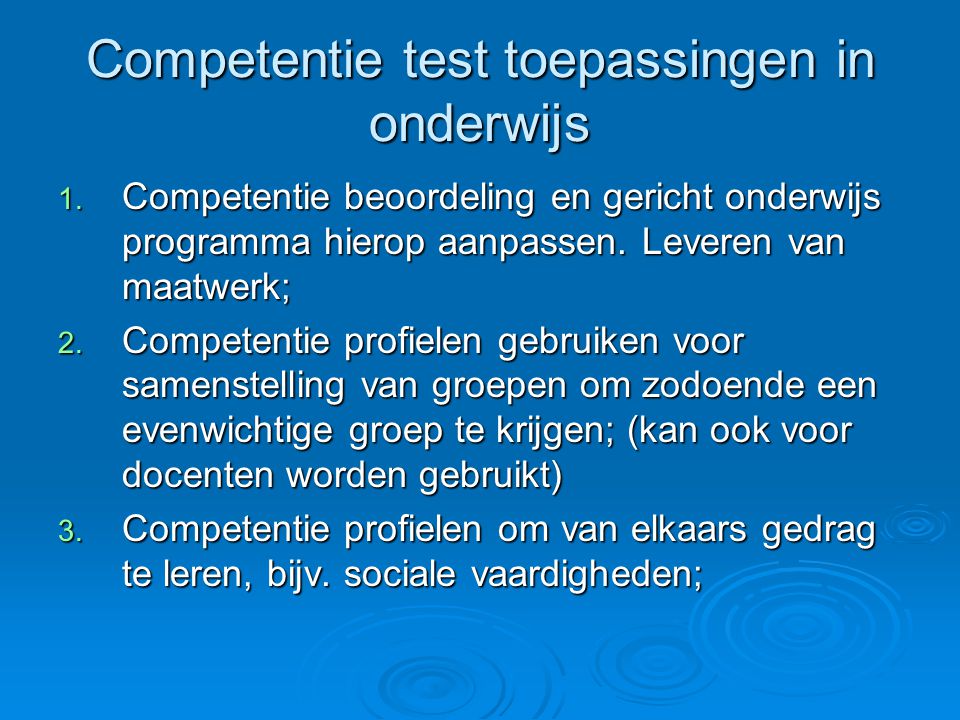 Competentie test toepassingen in onderwijs