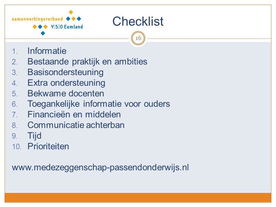 Checklist Informatie Bestaande praktijk en ambities Basisondersteuning