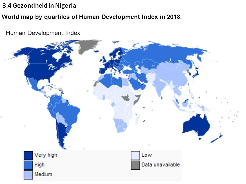 3.4 Gezondheid in Nigeria World map by quartiles of Human Development Index in Human Development Index.
