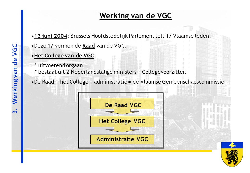 Werking van de VGC 3. Werking van de VGC De Raad VGC Het College VGC