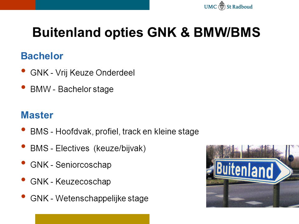 Buitenland opties GNK & BMW/BMS