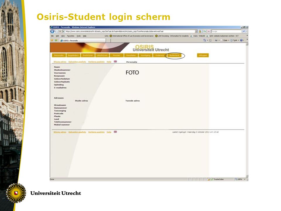 Osiris-Student login scherm
