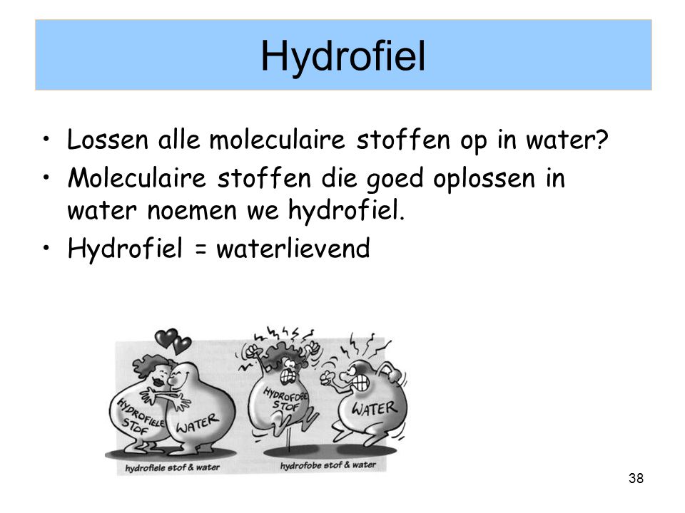 Hydrofiel Lossen alle moleculaire stoffen op in water