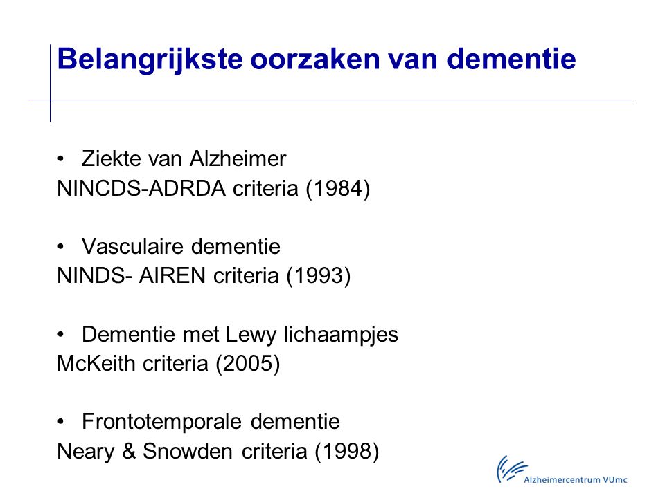 Belangrijkste oorzaken van dementie