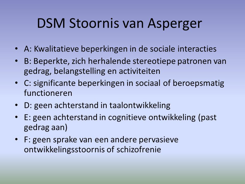 DSM Stoornis van Asperger