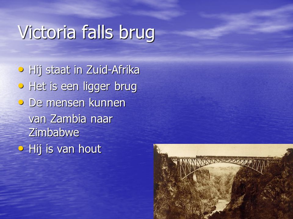 Victoria falls brug Hij staat in Zuid-Afrika Het is een ligger brug