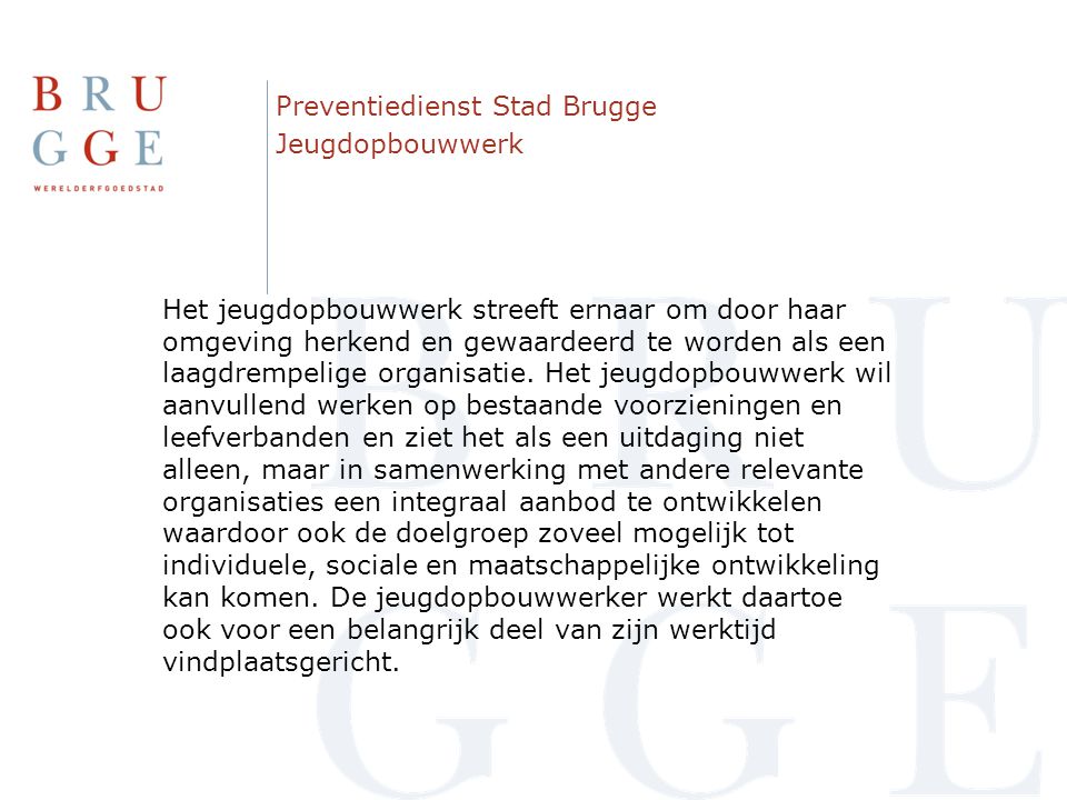 Preventiedienst Stad Brugge Jeugdopbouwwerk
