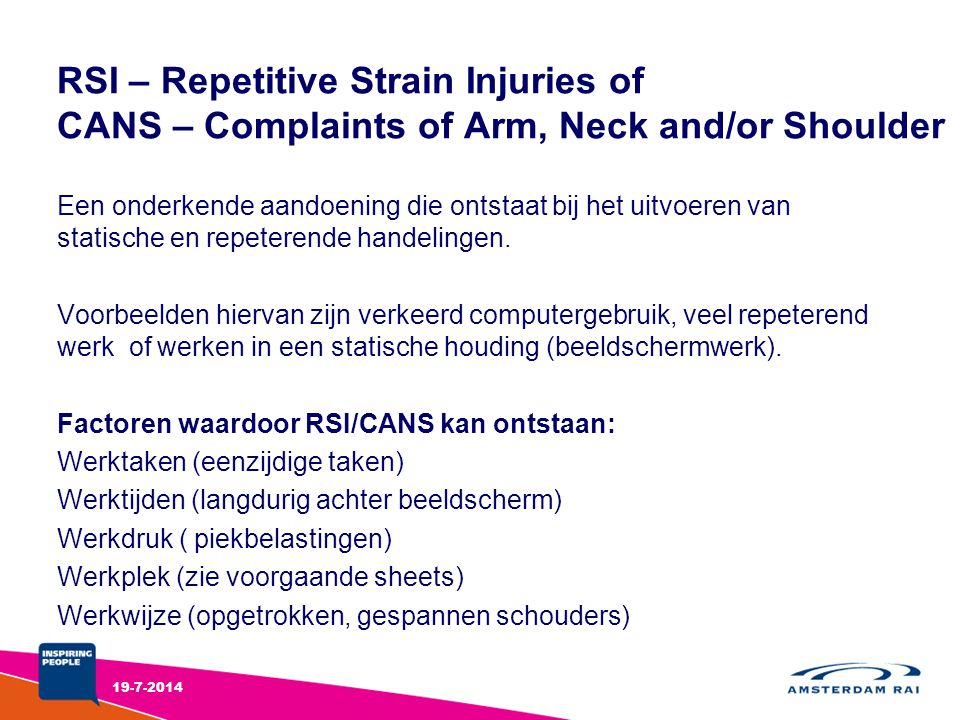 RSI – Repetitive Strain Injuries of CANS – Complaints of Arm, Neck and/or Shoulder