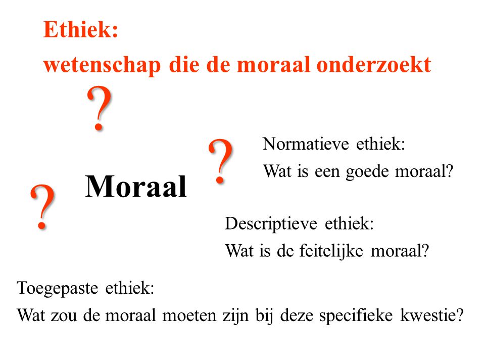 Moraal Ethiek: wetenschap die de moraal onderzoekt