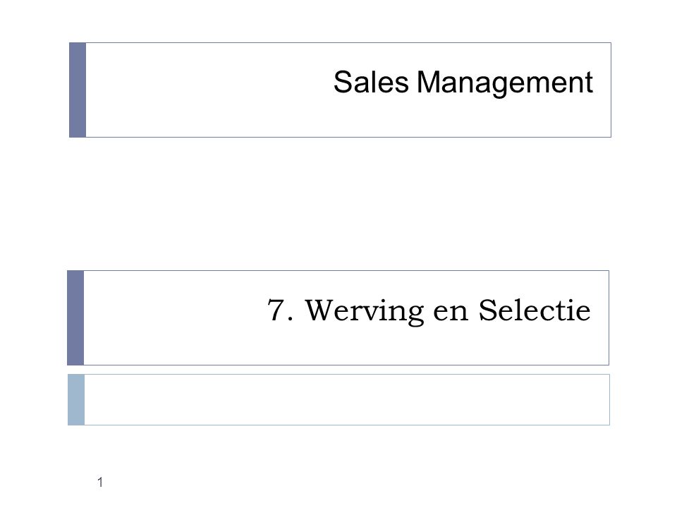 Sales Management 7. Werving en Selectie