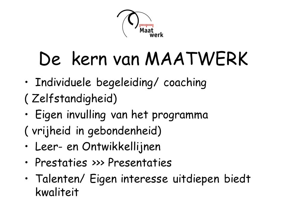 De kern van MAATWERK Individuele begeleiding/ coaching