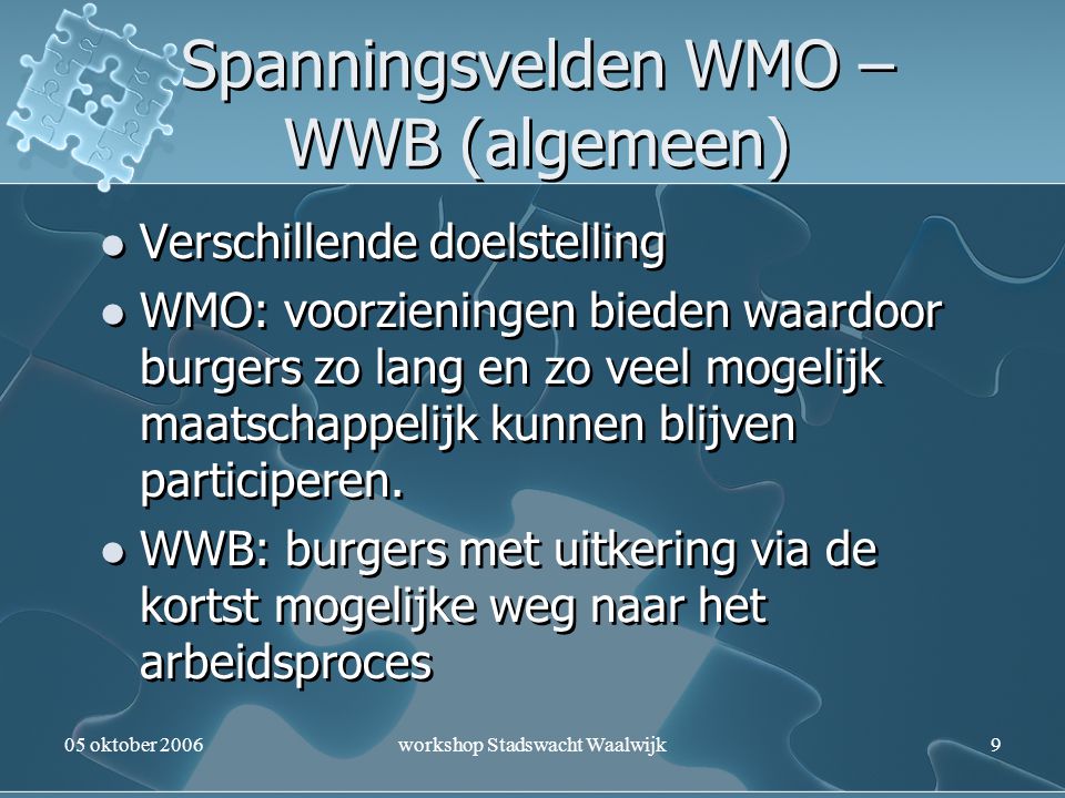 Spanningsvelden WMO – WWB (algemeen)
