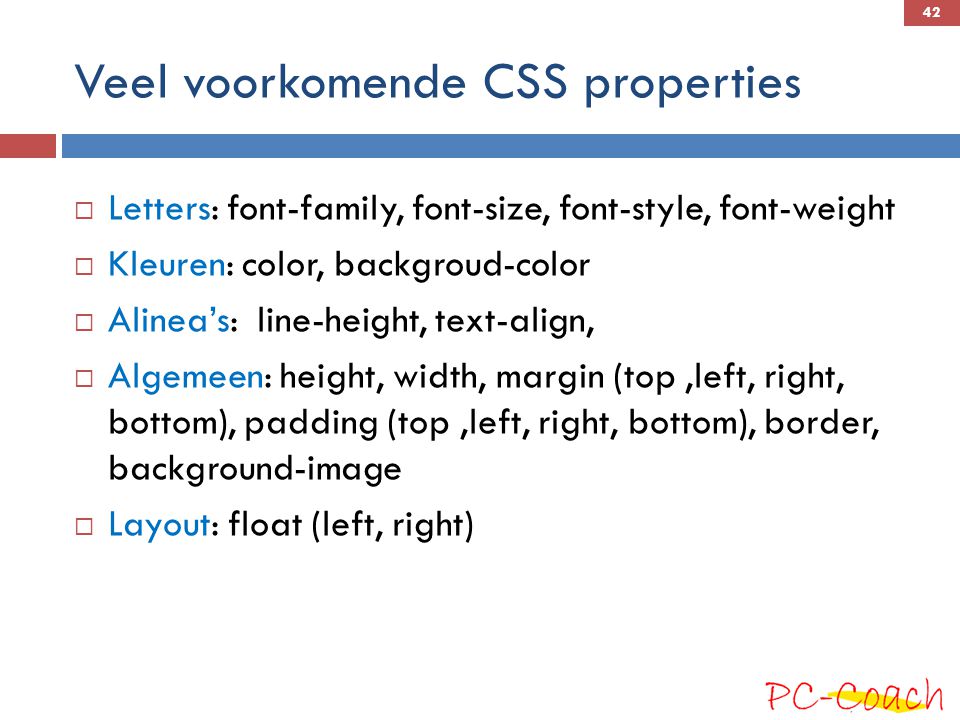 Veel voorkomende CSS properties
