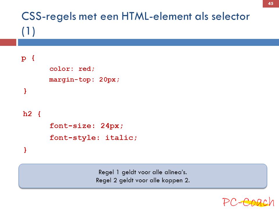 CSS-regels met een HTML-element als selector (1)