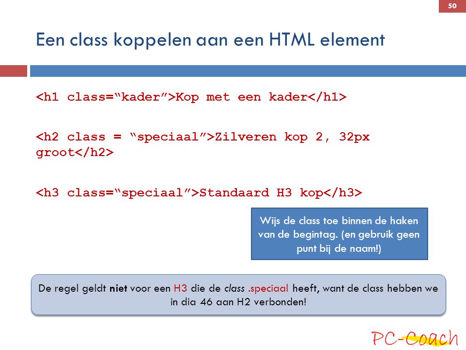 Een class koppelen aan een HTML element