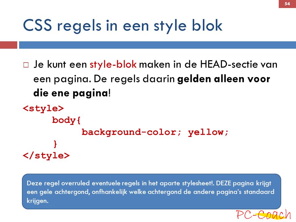 CSS regels in een style blok