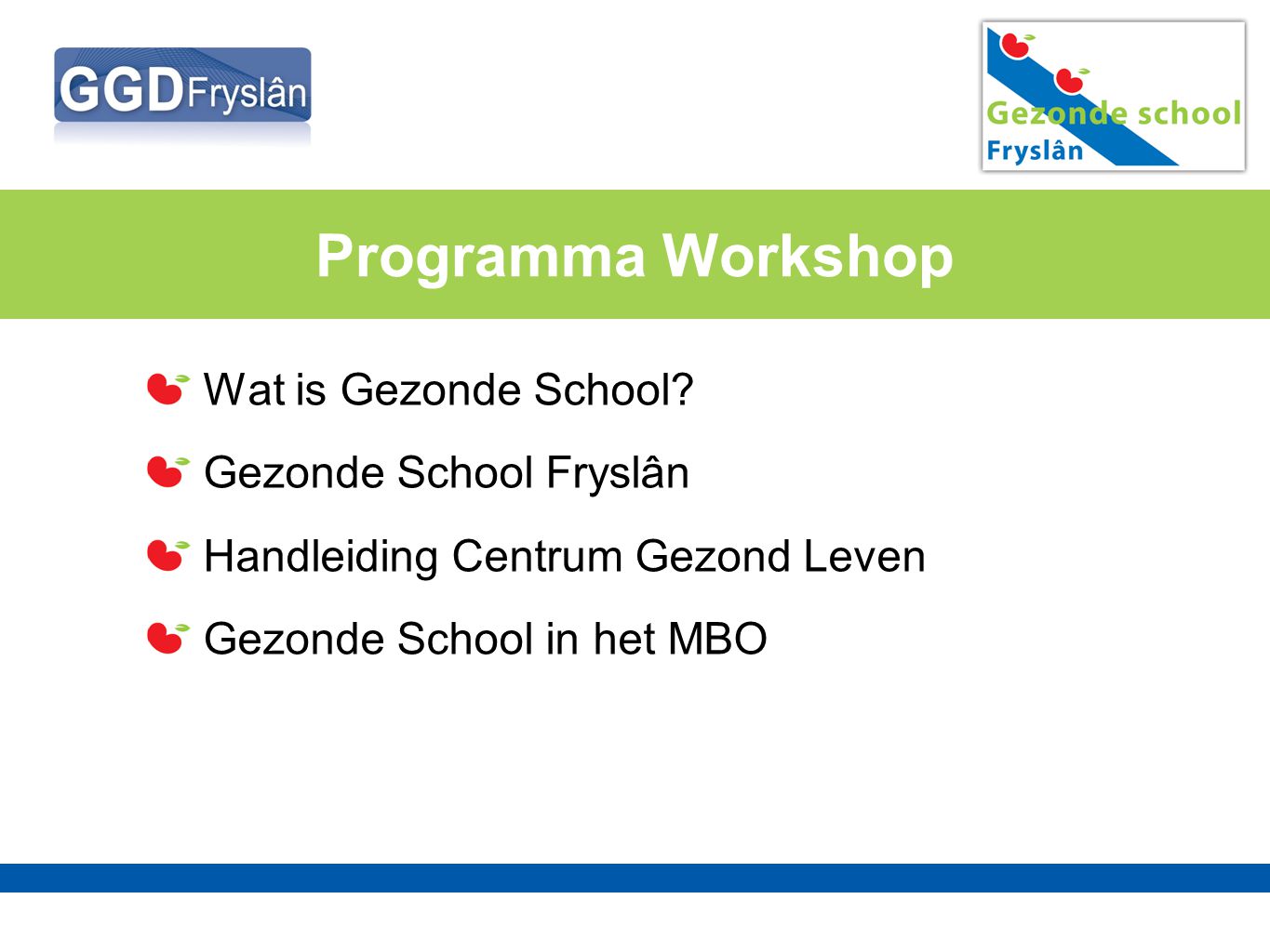 Programma Workshop Wat is Gezonde School Gezonde School Fryslân