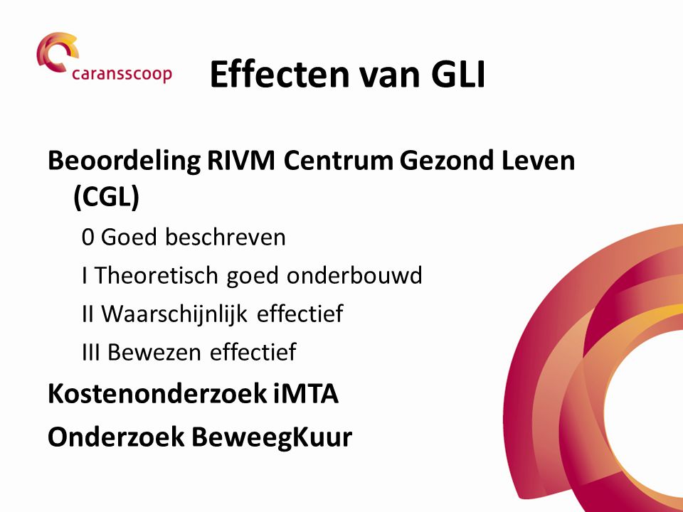 Effecten van GLI Beoordeling RIVM Centrum Gezond Leven (CGL)