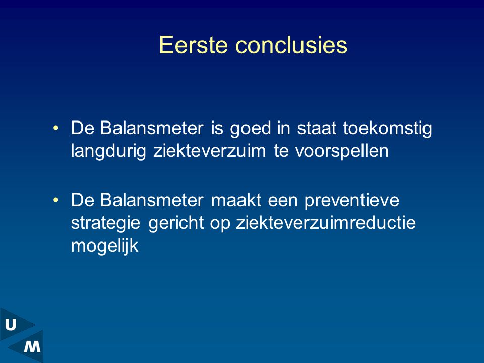 Eerste conclusies De Balansmeter is goed in staat toekomstig langdurig ziekteverzuim te voorspellen.