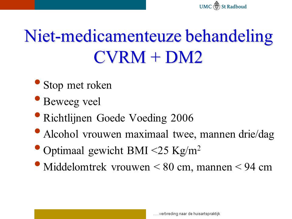 Niet-medicamenteuze behandeling CVRM + DM2