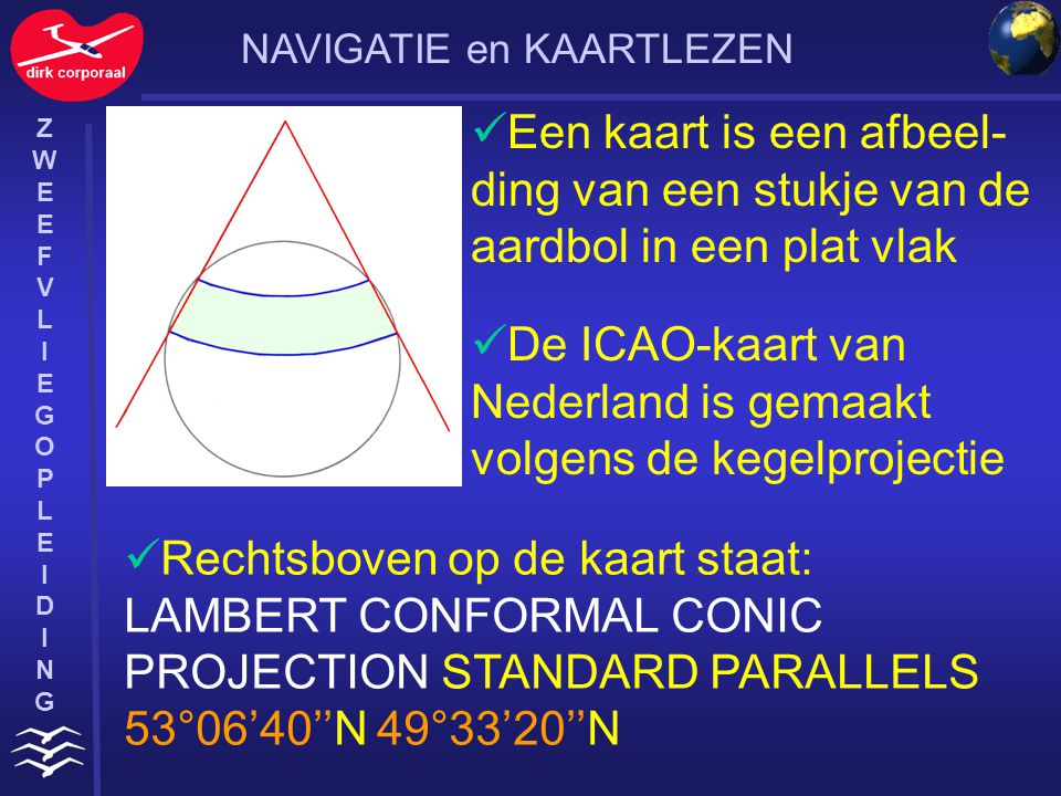 De ICAO-kaart van Nederland is gemaakt volgens de kegelprojectie
