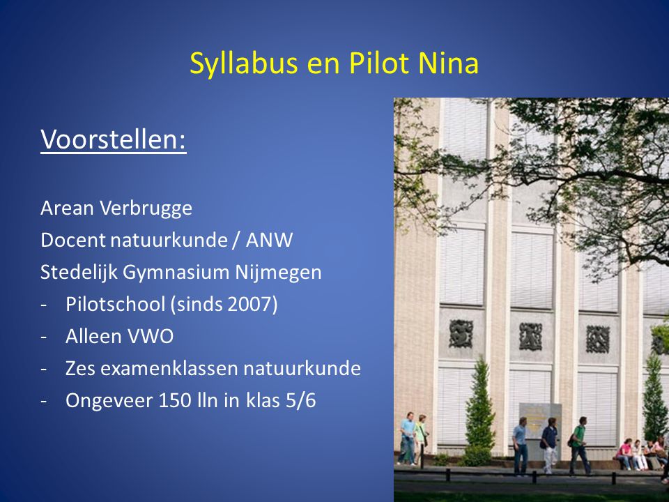Syllabus en Pilot Nina Voorstellen: Arean Verbrugge