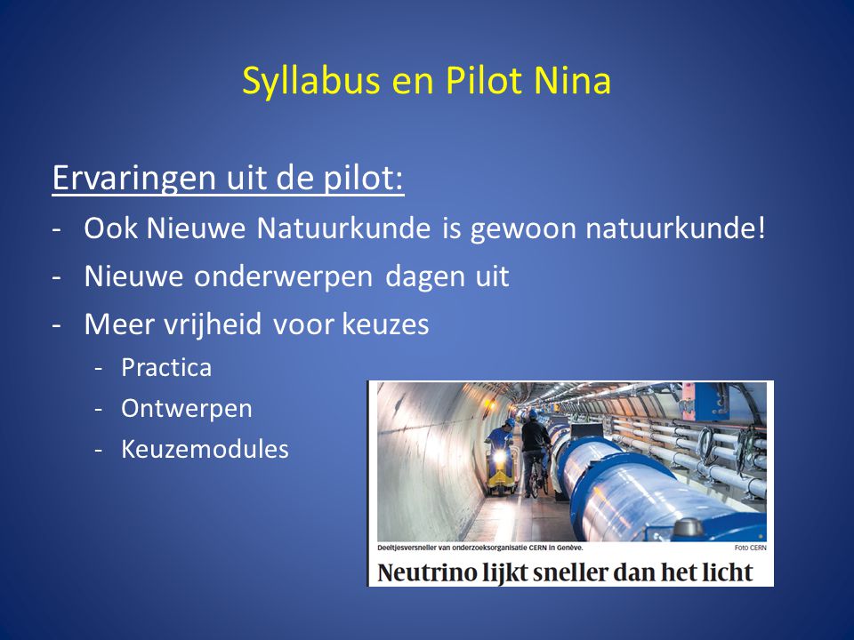 Syllabus en Pilot Nina Ervaringen uit de pilot:
