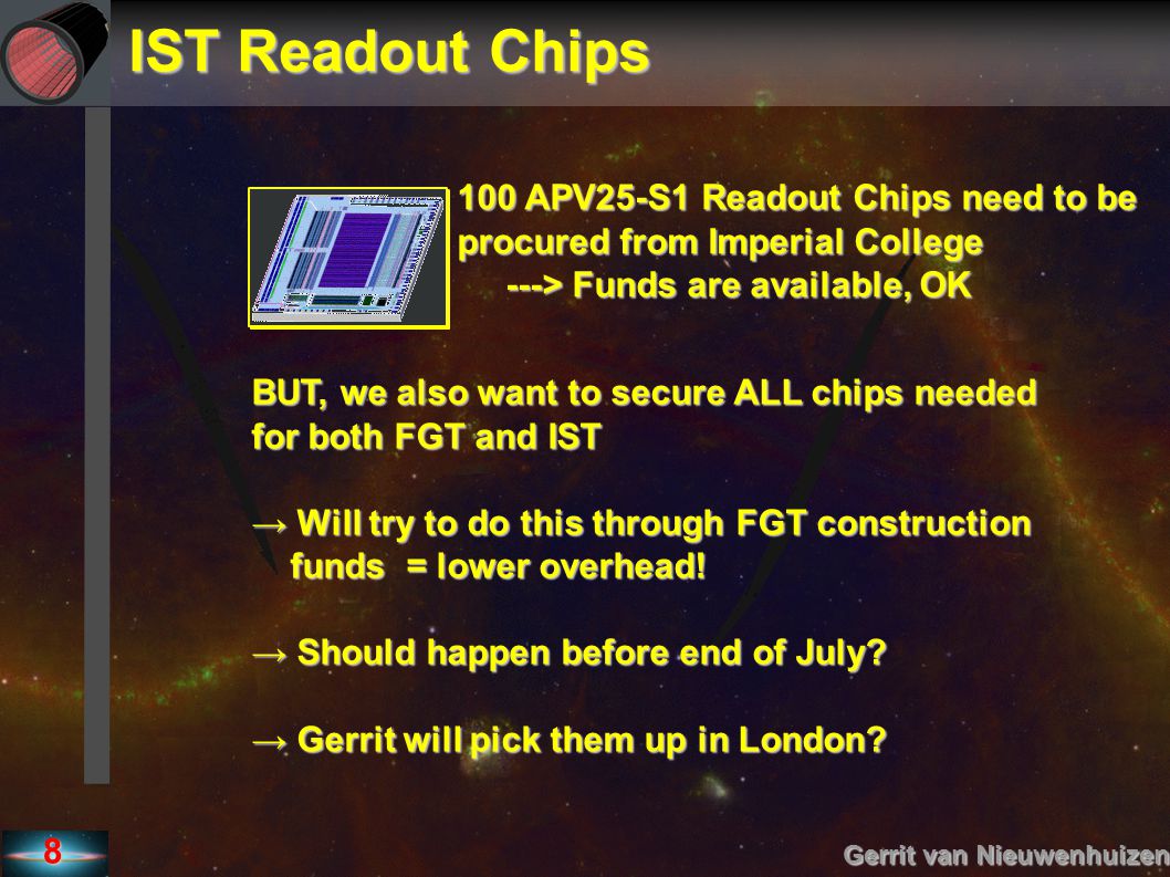 IST Readout Chips 100 APV25-S1 Readout Chips need to be