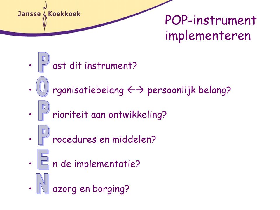 POP-instrument implementeren