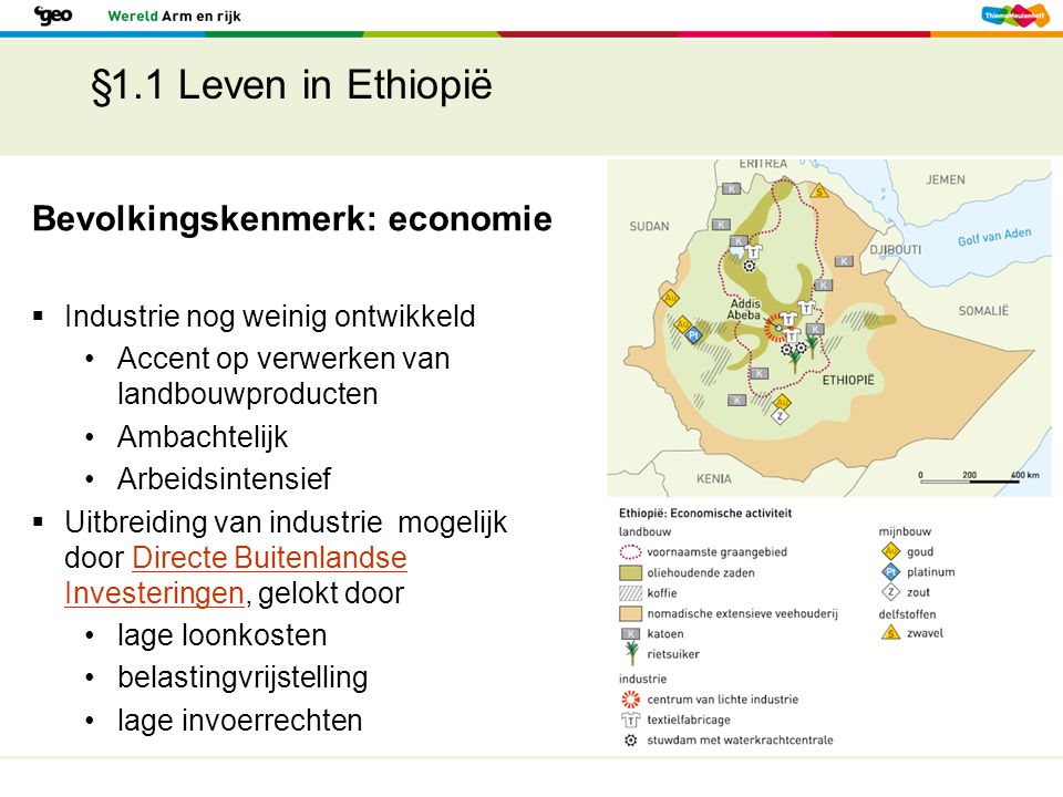 §1.1 Leven in Ethiopië Bevolkingskenmerk: economie