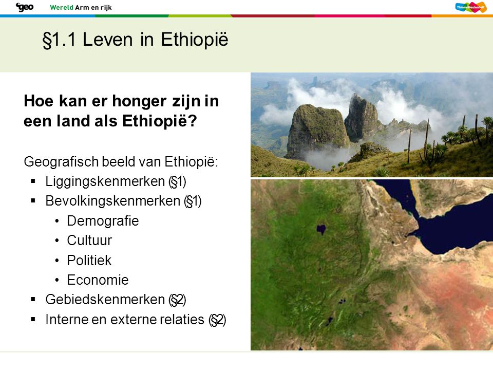 §1.1 Leven in Ethiopië Hoe kan er honger zijn in een land als Ethiopië Geografisch beeld van Ethiopië: