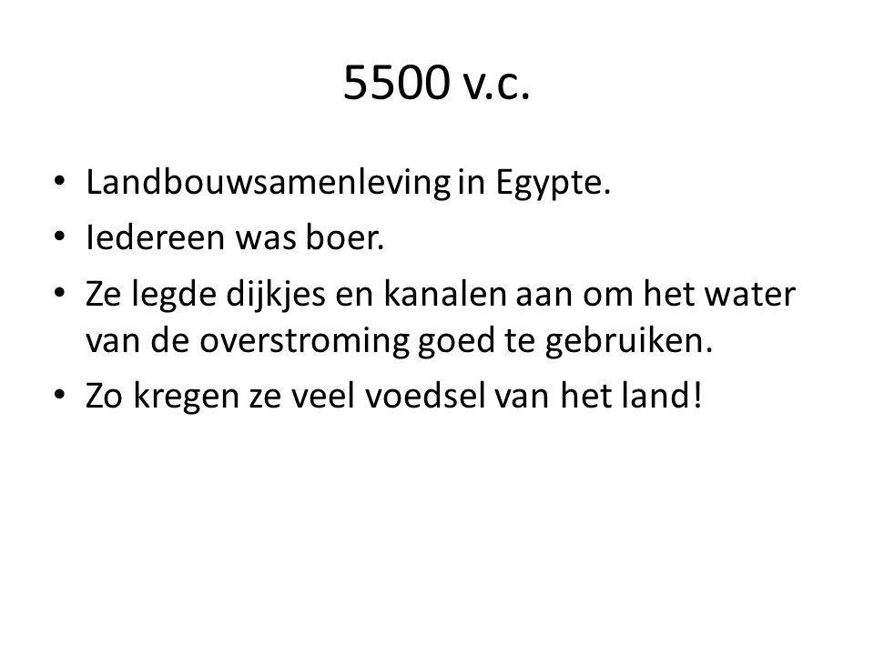 5500 v.c. Landbouwsamenleving in Egypte. Iedereen was boer.
