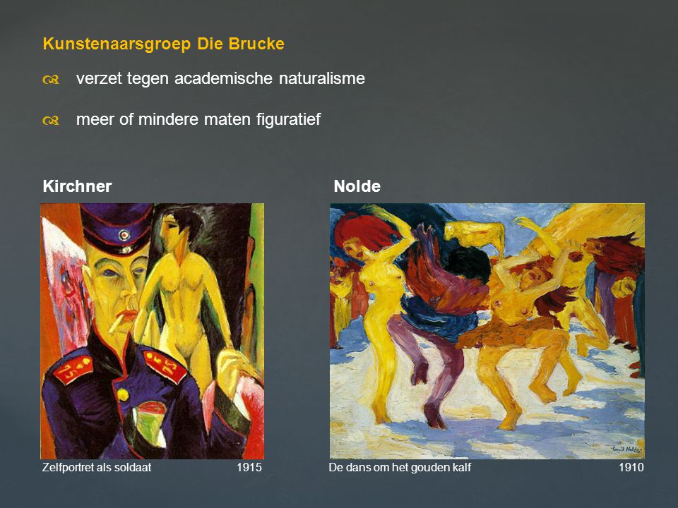 Kunstenaarsgroep Die Brucke d verzet tegen academische naturalisme