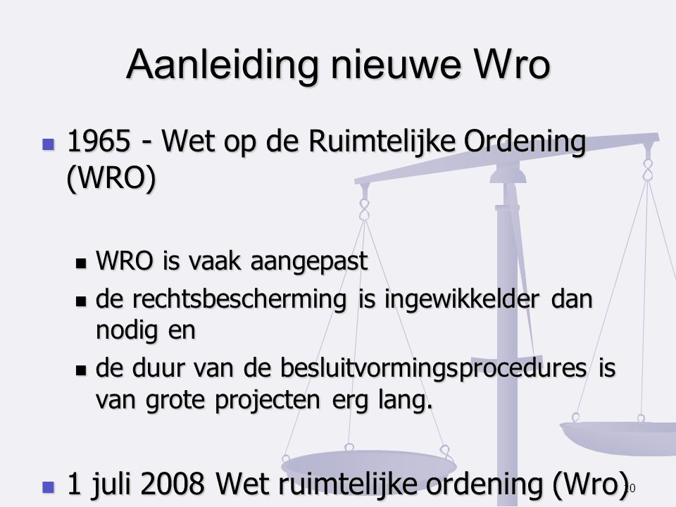 Aanleiding nieuwe Wro Wet op de Ruimtelijke Ordening (WRO)