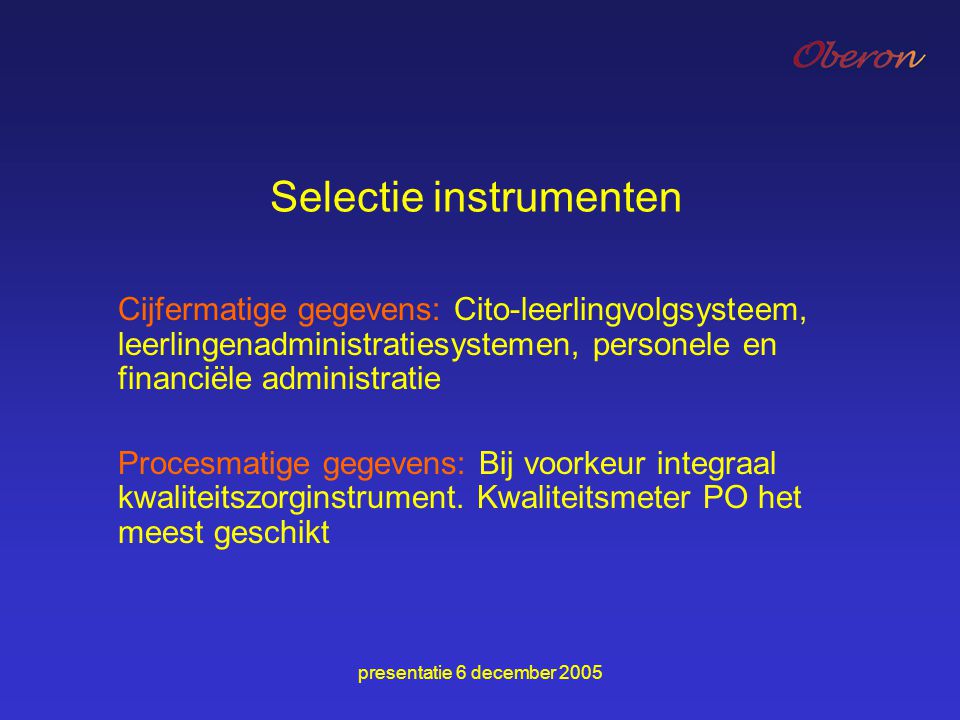 Selectie instrumenten