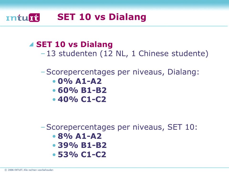 SET 10 vs Dialang SET 10 vs Dialang