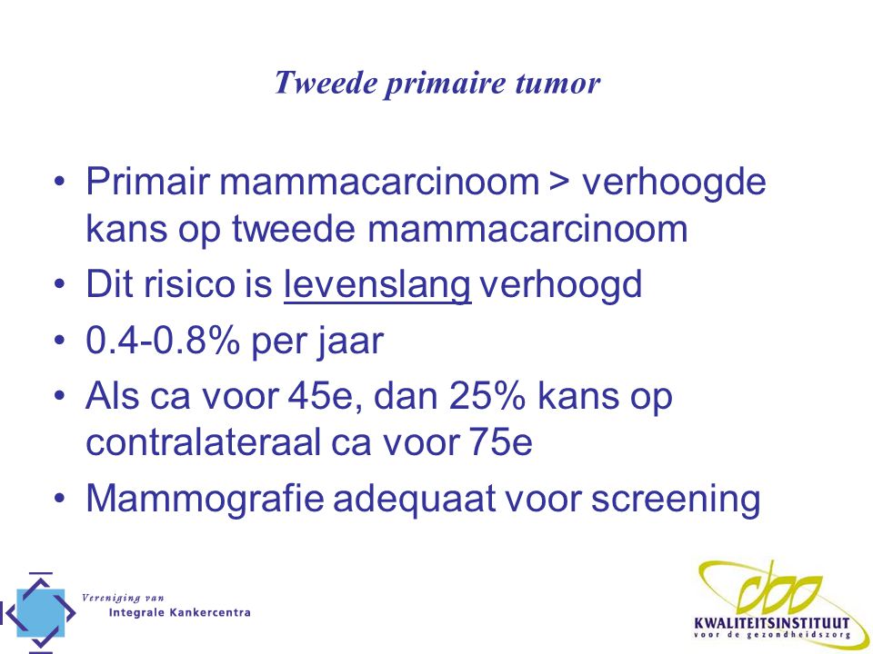 Primair mammacarcinoom > verhoogde kans op tweede mammacarcinoom
