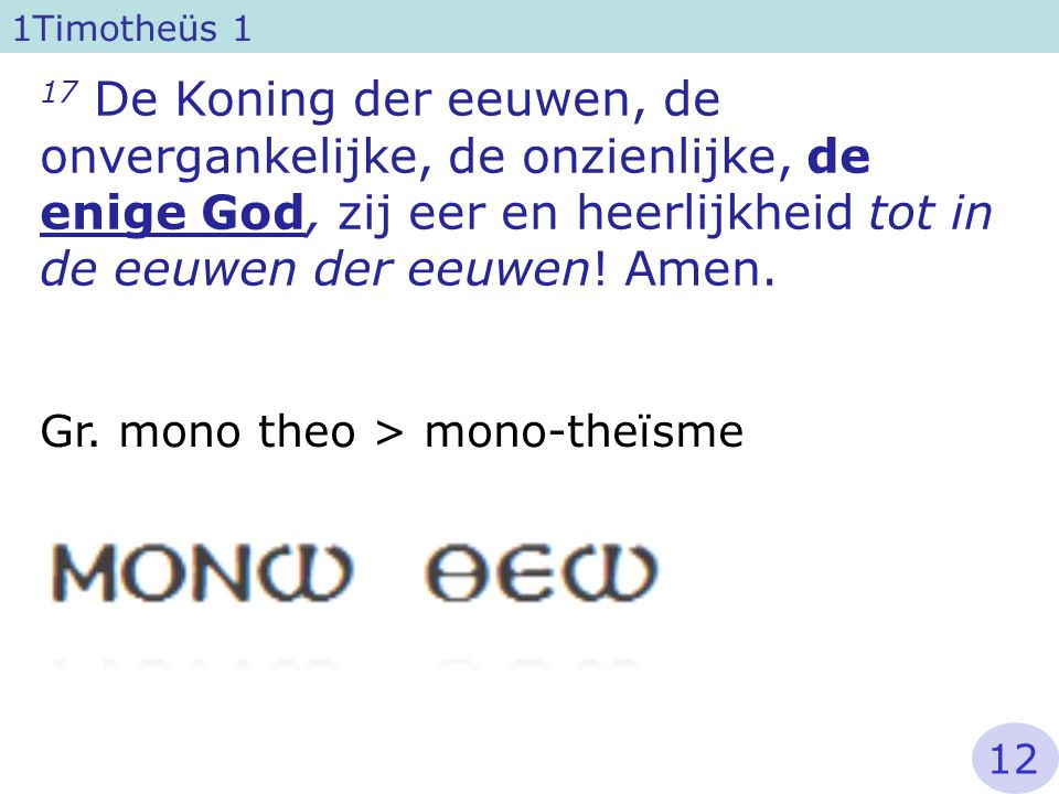 Gr. mono theo > mono-theïsme