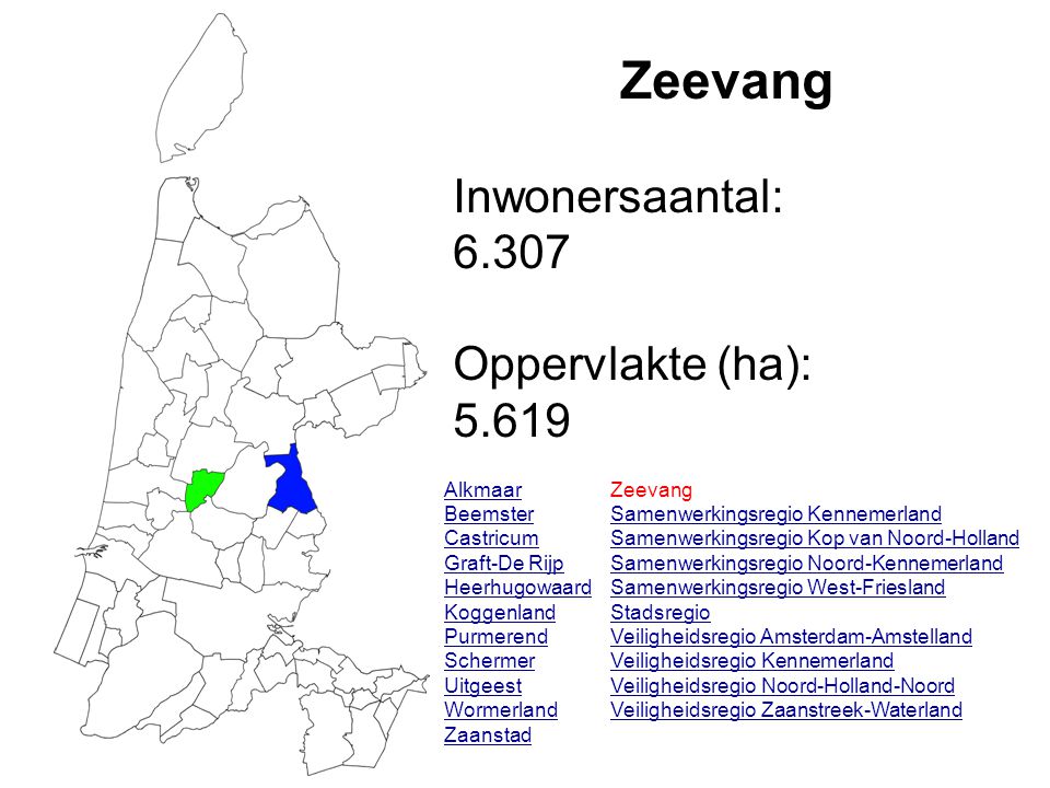 Zeevang Inwonersaantal: Oppervlakte (ha): Alkmaar Beemster