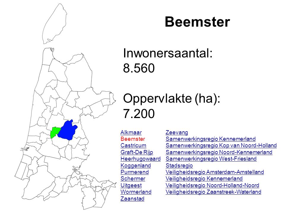 Beemster Inwonersaantal: Oppervlakte (ha): Alkmaar