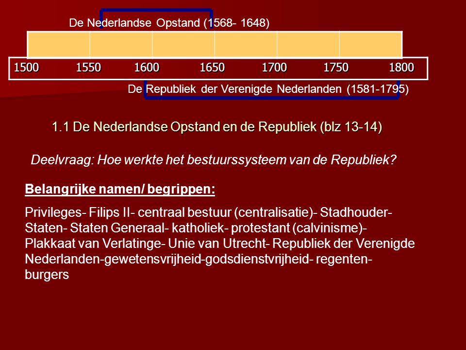 1.1 De Nederlandse Opstand en de Republiek (blz 13-14)