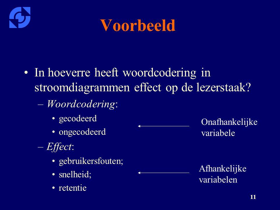 Voorbeeld In hoeverre heeft woordcodering in stroomdiagrammen effect op de lezerstaak Woordcodering: