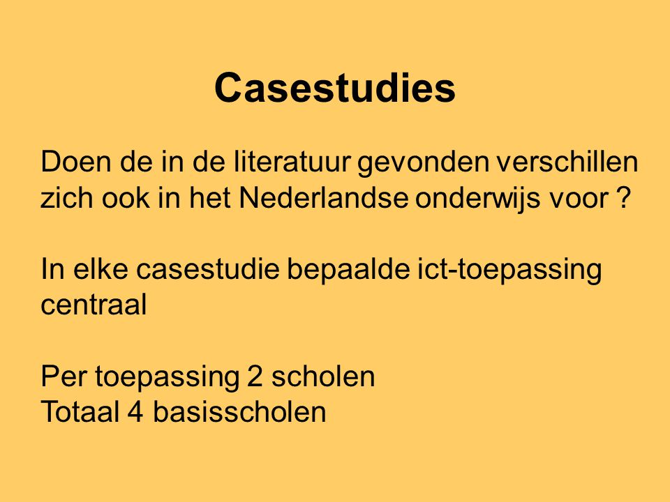 Casestudies Doen de in de literatuur gevonden verschillen zich ook in het Nederlandse onderwijs voor