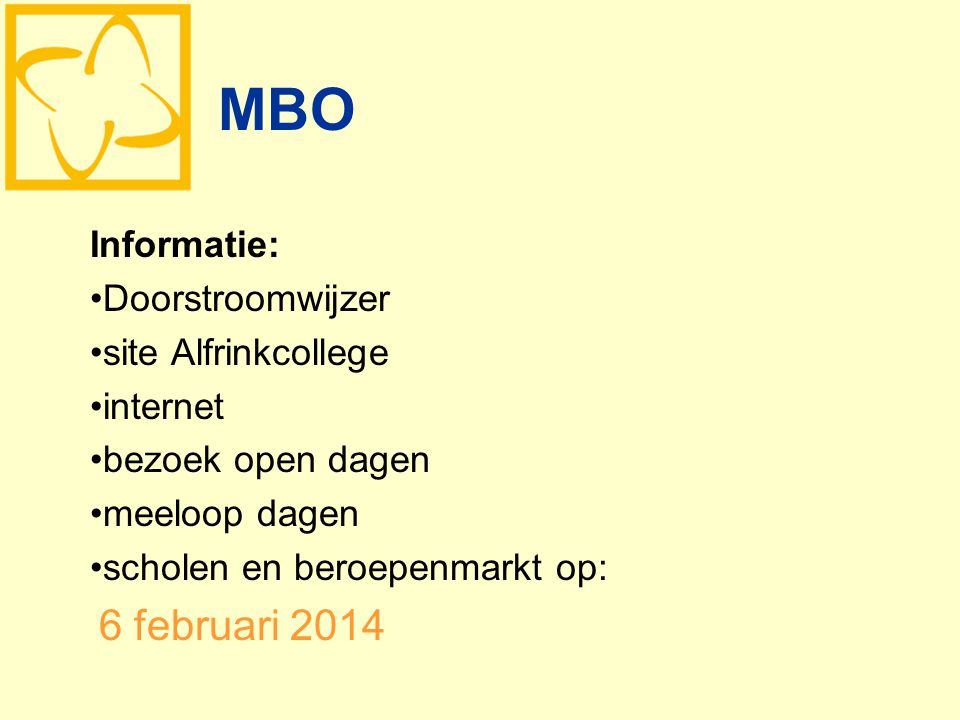 MBO Informatie: Doorstroomwijzer site Alfrinkcollege internet