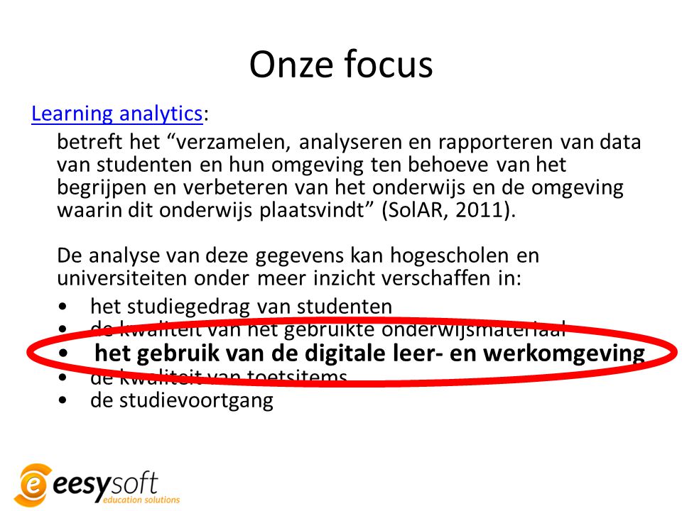 Onze focus Learning analytics: