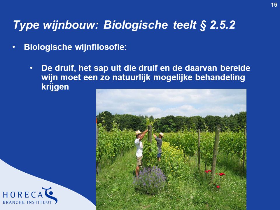 Type wijnbouw: Biologische teelt § 2.5.2