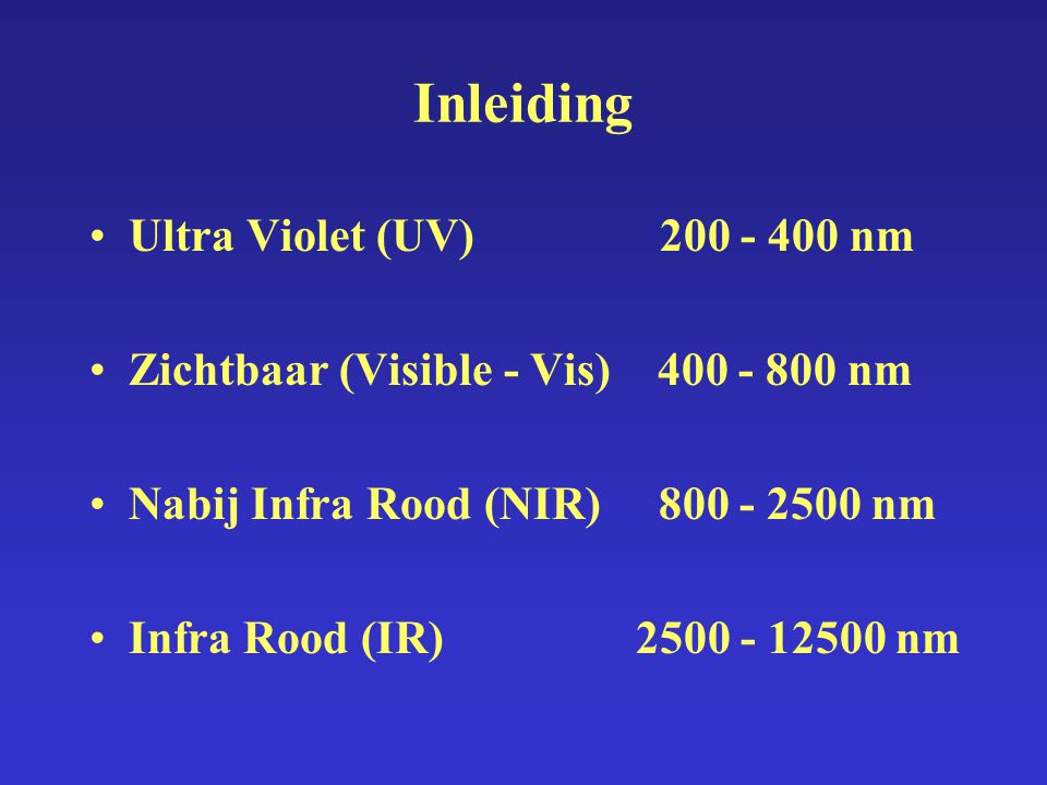 Inleiding Ultra Violet (UV) nm