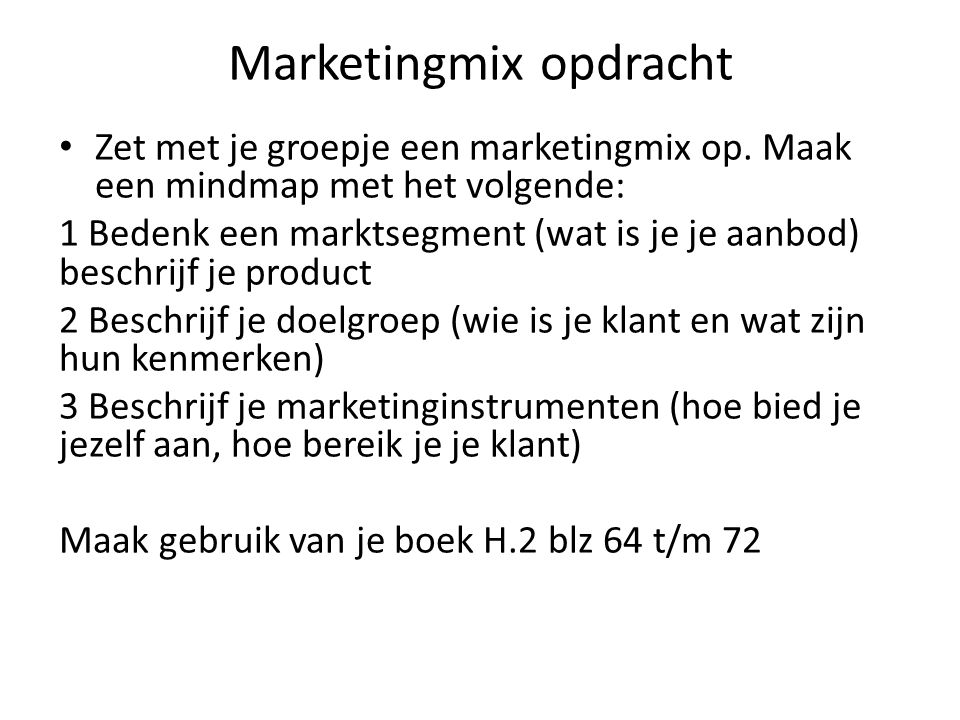 Marketingmix opdracht