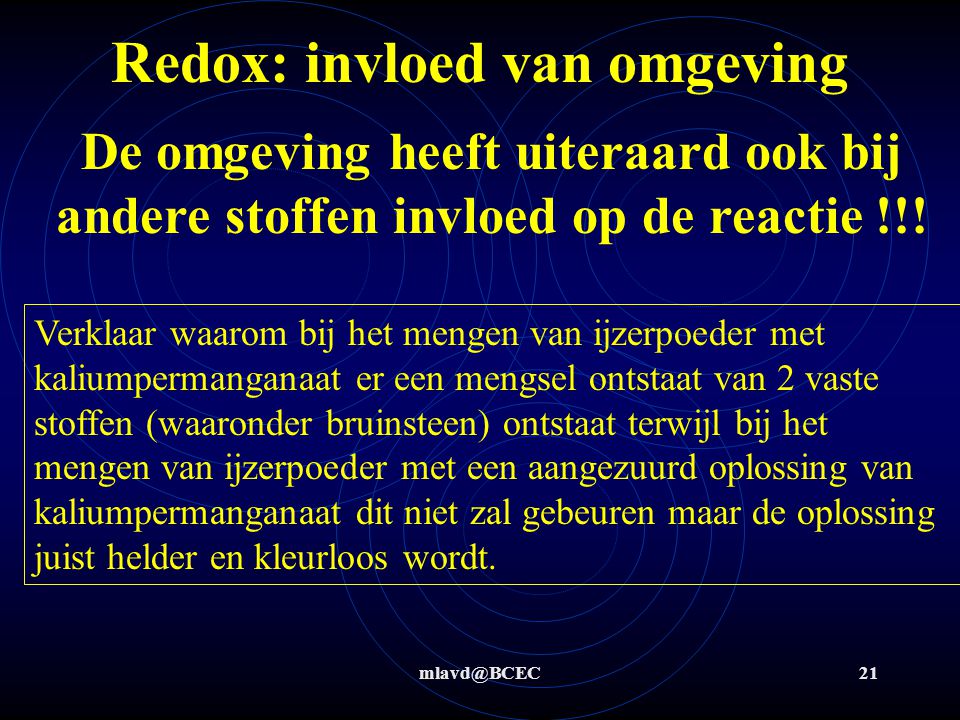 Redox: invloed van omgeving