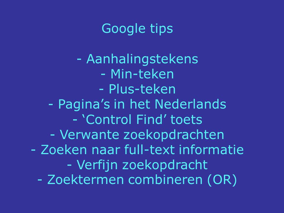 Pagina’s in het Nederlands ‘Control Find’ toets